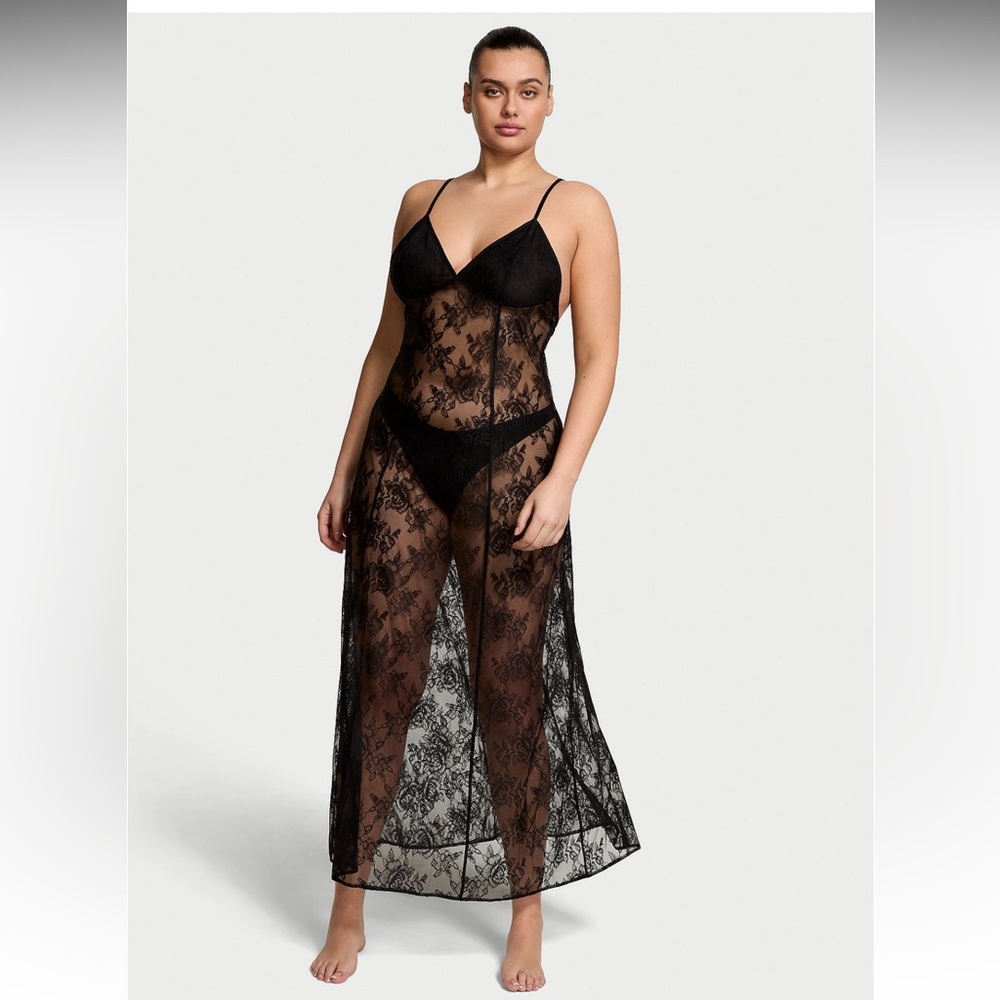 Nwt Very Victoria’s Secret Sexy Rose Lace Long Lingerie Slip Black Size S